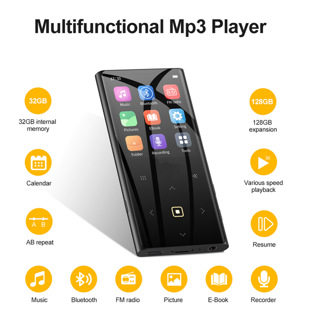 2024 HD MP3/MP4 Player with FM Radio & Voice Recorder Supports WAV & FLAC, Built-in Speaker for Lossless Audio
