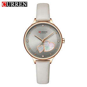 Montre pour femme CURREN 9077 en or rose, boîtier en alliage en forme de cœur personnalisé, bracelet en cuir, verre, acier inoxydable, étanche - Product Image 2
