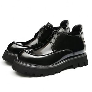 Chaussures décontractées pour hommes personnalisées, à lacets, taille 46, bout carré, en cuir noir, semelle épaisse, chaussures derby pour hommes - Product Image 2