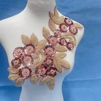 RYL Applique brodée de fleurs perlées avec strass, garniture en dentelle à coudre pour robe de mariée, accessoires de décoration pour vêtements féminins