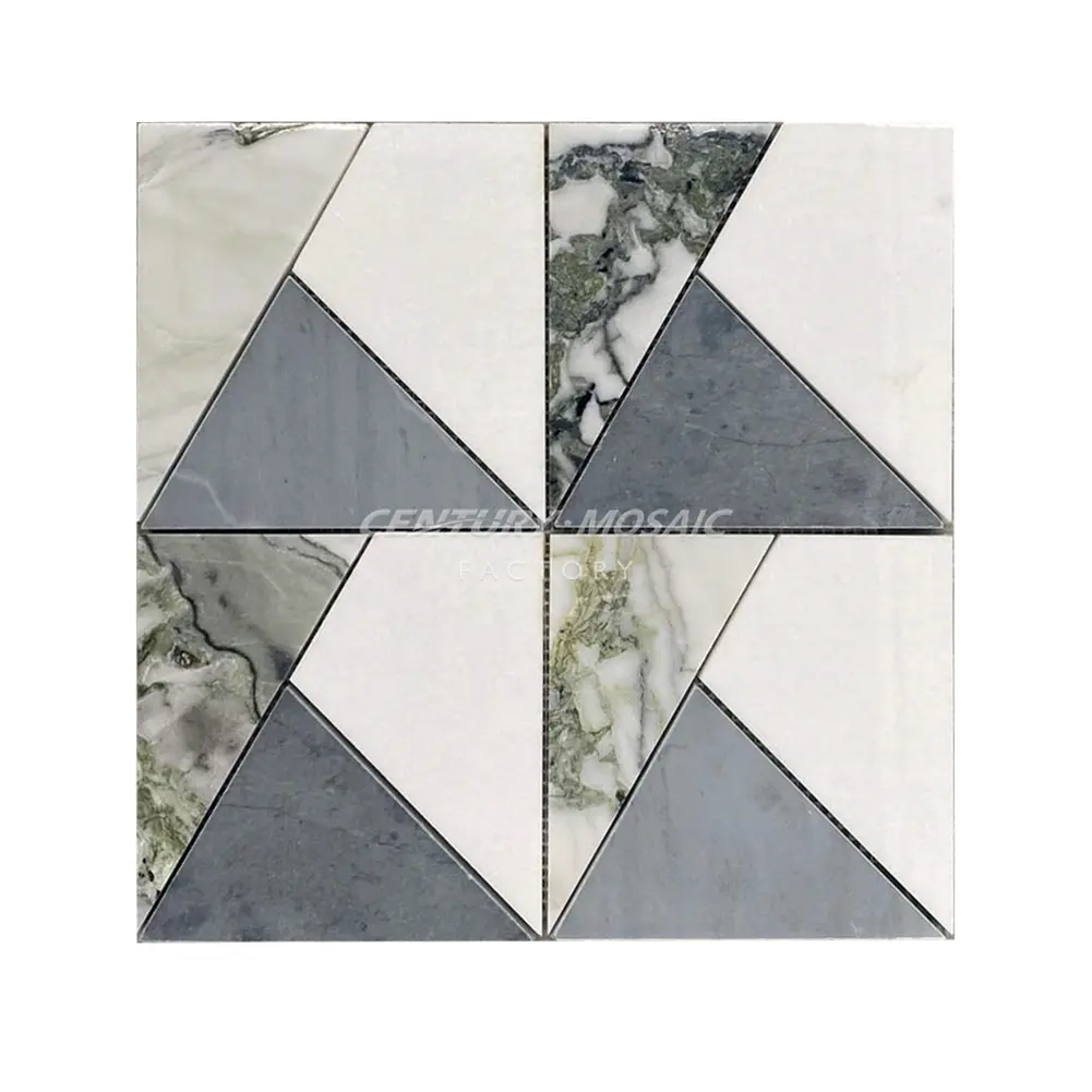 Century Mosaic New Original Design Polished Triangle Square Green Blue White Backsplash Kitchen Bathroom Marble Mosaic Tile