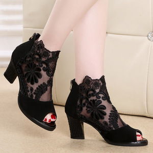 <span class=keywords><strong>Sandalias</strong></span> de <span class=keywords><strong>Mujer</strong></span> talla grande 41-43 malla tacones altos tacón grueso encaje boca de pez - Product Image 1