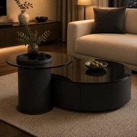 Table basse moderne haut de gamme avec plateau en verre miroir et cadre en bois, design durable, meubles de salon écologiques