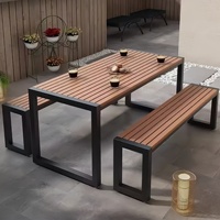 Ensemble de bancs de jardin en plastique et bois de couleur personnalisée, revêtement en poudre antirouille, table d'extérieur en métal pour villa - Vente en gros usine
