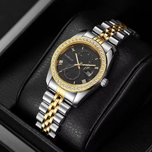 Luxury Rhinestone Couple <b>Watch</b> Set 2pcs <b>His</b> <b>and</b> <b>Hers</b> Alloy Quartz Wristwatch with Calendar for Wedding Lovers Gift - Product Image 4