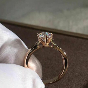 Anello F1360 in oro rosa con diamante taglio brillante rotondo, anello di fidanzamento con diamante naturale per donna, stile classico - Product Image 4