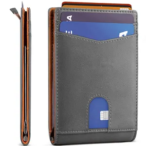 Boshiho özel erkek İnce Bifold cüzdan RFID engelleme Minimalist ön cep cüzdan erkekler için