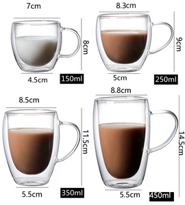 Venta al por mayor logotipo personalizado grande 350ml claro borosilicato aislado doble pared vidrio café té tazas con asa - Product Image 6