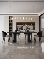 Table à manger carrée moderne italienne de luxe en marbre naturel avec pieds en métal, dalle de pierre pour usage domestique