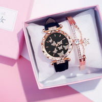 Jam tangan wanita modis, Set perhiasan gelang berlian kuarsa hadiah untuk wanita