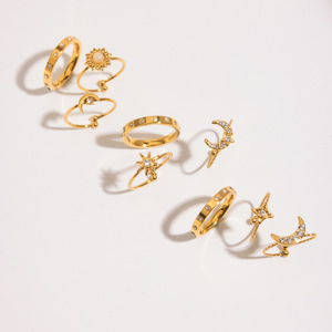 Elegant Star Moon Zircon <b>Ring</b> <b>Set</b> For Women <b>Gold</b> Tone Jewelry Gift Fashion <b>Rings</b> - Product Image 2