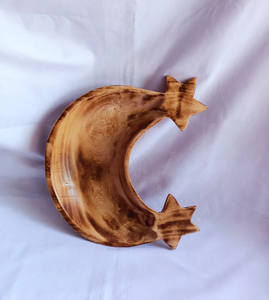 Meilleur choix double étoile croissant de lune en forme de bols de pâte sculptés à la main support en bois pour bougeoir woden lune bougeoir - Product Image 2