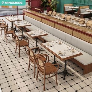 Ensemble de meubles modernes pour restaurant commercial, nouveau café en bois, salle à manger, canapé, tables de stand, chaises avec canapé en rotin - Product Image 5