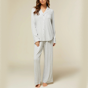 2025 Custom Girls Soft Button Down Pyjamas Sleepwear Womens 2 Pieces <strong>Modal</strong> Spandex Ribbed Long Sleeve <strong>Pajama</strong> Sets Women - Product Image 6