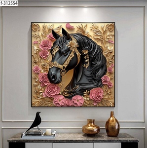 Lujo moderno flor <span class=keywords><strong>caballos</strong></span> blancos decoración del hogar para sala de estar dormitorio cuadrado gran tamaño animales cristal porcelana pintura - Product Image 6