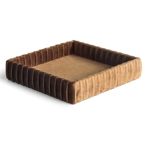 Organisateur de bureau en velours plissé recouvert, 2 pièces, sac de rangement, petit plateau à valette pour table de nuit - Product Image 3