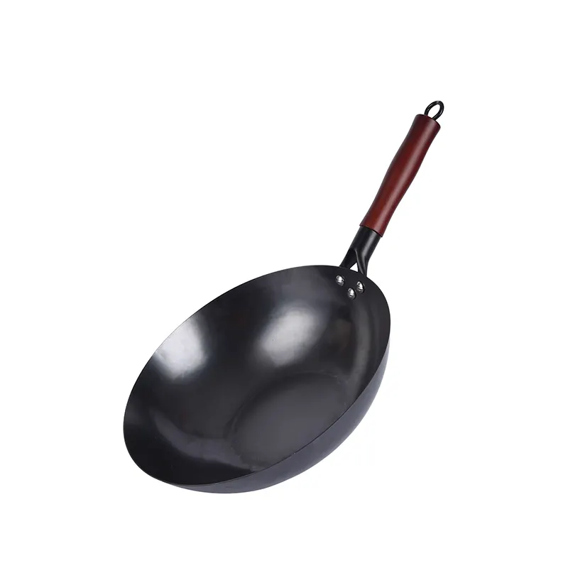 Factory direct sale Chinese carbon steel commercial wok cookware wok wood handles with rivets
