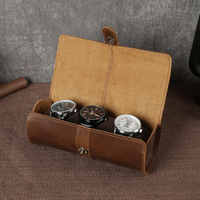 Boîtier de montre de haute qualité étanche Vintage fou cheval voyage boîte à bijoux montre boîtier de montre en cuir véritable