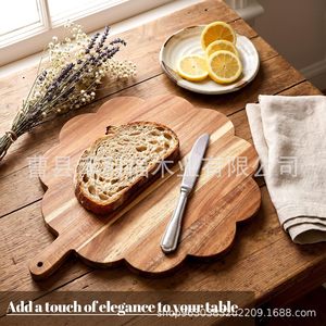 Planche à découper en bois d'acacia avec poignée, rectangulaire, en bois massif, pour la cuisine, pour servir steak, fromage, gâteau - Product Image 2