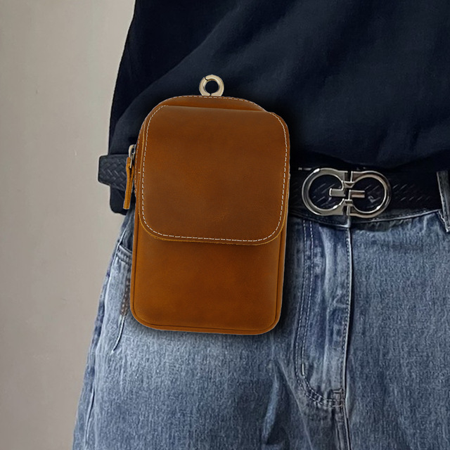 Vintage Crazy Horse Cowhide Waist Bag Fancy Outdoor Travel Real Leather Phone Pouch