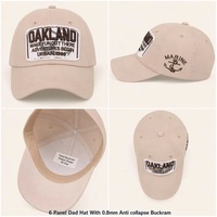 Casquette de baseball beige OEM ODM avec broderie ancre marine OAKLAND, style Dad Hat, 6 panneaux, en coton, faible MOQ, BSCI, Barudan, DDP, expédition rapide