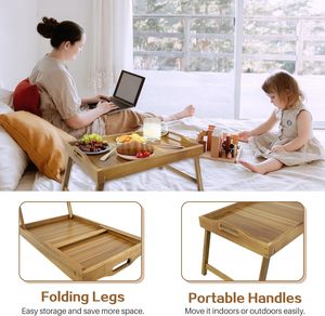 Plateau de lit en acacia de grande taille pour manger, plateau de petit-déjeuner grand format avec pieds pliables, plateaux de service en bois pour travailler sur ordinateur portable - Product Image 6