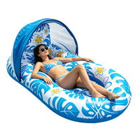 Chaise longue gonflable d'extérieur pour jeux aquatiques avec lumière, porte-gobelets double, et motif feuille en tissu maillé