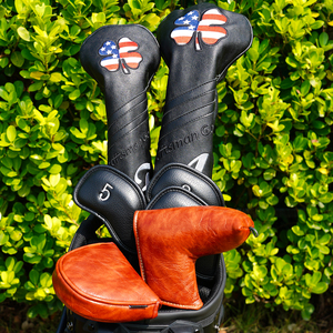 Accessoires de golf en promotion usine : Housse de tête de driver rétro marron en cuir PU et housse de tête de putter à lame - Product Image 6