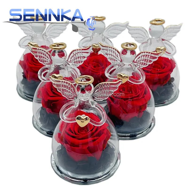 New products cute angel preserved rose flower decoration gift in glass box for Christmas or Valentine's day