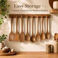 Cuillères en bois pour la cuisine, ensemble d'ustensiles en bois de teck, durables, résistants à la chaleur, ustensiles de cuisine avec poignées ergonomiques
