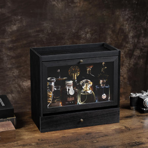 Wooden Desktop Cosmetic Storage Cabinet With Drawers 3 Layers Black <b>Makeup</b> Organizer For Perfume And Beauty Products - Product Image 3