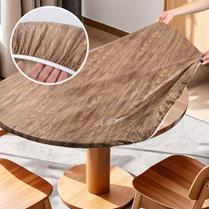 Tovaglia Rotonda in PVC Elastico con Stampa Effetto Legno Rustico HuiHe, Antimacchia e Antiscivolo, Protezione per <span class=keywords><strong>Tavolo</strong></span> da Pranzo 40/48/60 Pollici - Product Image 4