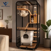 Villa pour chat en bois massif de luxe, grande maison d'intérieur multi-niveaux avec fenêtre d'observation, qualité commerciale