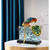 Eisriss-Textur Hellblaue Quadratische Glasvase mit Emaille-Farbigem Papageien-Perlen-Ornament für Villa Wohnzimmer Heimdekoration