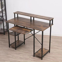 Bureau d'ordinateur portable industriel durable et réglable avec plateau pour clavier et étagères de rangement, bureau d'écriture rustique pour le bureau à domicile