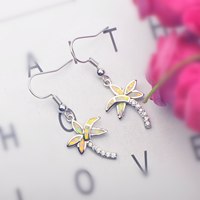 Boucles d'oreilles pendantes en opale palmier tropical - Opale irisée en forme de feuilles et design de tronc en CZ |   Bijoux Quotidiens Chic pour les Vacances - Cadeaux en Gros