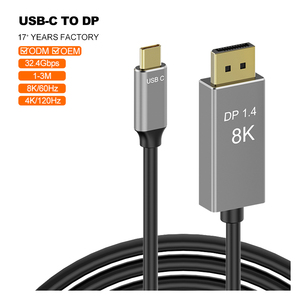 Cable convertidor adaptador personalizado tipo C macho DP macho 1M 2M 3M 32,4 Gbps aleación de aluminio 8K Cable USB chaqueta de PVC Audio Video - Product Image 1