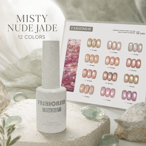 BelloGel Misty Nude Jade, Set de 12 Esmaltes de Gel Efecto Ojo de Gato en Tonos Mauve Lácteos, 10ml, Colección Magnética con Acabado Perla Suave - Product Image 1