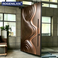 Puertas de Seguridad de Aluminio Talladas en 3D Personalizadas de Fábrica ROGENILAN, Puerta de Entrada Frontal Antirrobo Exterior con Luces LED