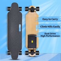 Longboard électrique en bois à quatre roues avec double kick pour garçons et filles – Stabilité optimale pour la ville et le cruising