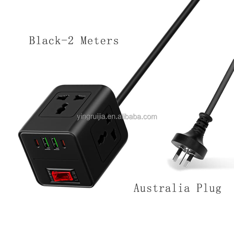 Negro 2 metros-Universal Socket - Australia Plug