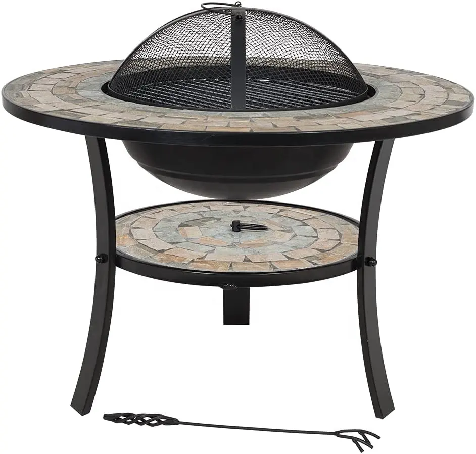 세라믹 타일 테이블과 야외 라운드 화재 구덩이 안뜰 뒤뜰 벽난로 정원 모자이크 벽난로 파티오 난방을위한 그릇