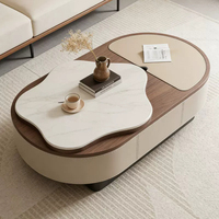 Table basse relevable de luxe moderne en bois et marbre irrégulier avec rangement, mobilier de salon multifonctionnel au design décoratif