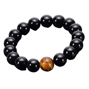 Natural Black Onyx with Tiger eye Stone Beads Men Jewelry Bracelet 12 Star Leo Lovers Energy Balance Bracelet