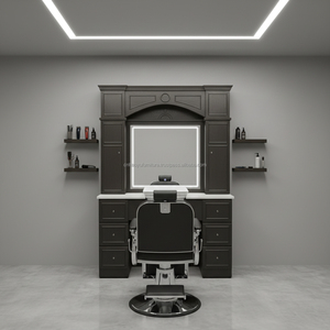 Estación de Barbería Negra Clásica y Duradera con Lavabo y Espejo LED, Múltiples Espacios de Almacenamiento para Lavado de Cabeza en Barberías Masculinas - Product Image 3