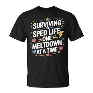 Camiseta para profesores de educación especial Sped Life con diseño One Meltdown At A Time - Product Image 1