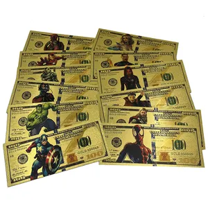 Frete grátis usd 100 dólares super-herói cartão plástico bilhete 24k ouro folha chapeada nota