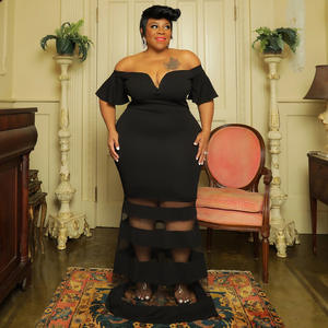 N7789 <span class=keywords><strong>taglie</strong></span> forti abito da sera da donna Sexy con scollo a V abito lungo a campana <span class=keywords><strong>eleganti</strong></span> <span class=keywords><strong>abiti</strong></span> formali <span class=keywords><strong>per</strong></span> la festa di nozze - Product Image 2