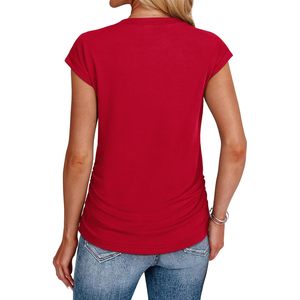 Women's Red <b>Cap</b> <b>Sleeve</b> T-Shirt With Side Ruching Regular Fit Jersey Fabric Spring Casual <b>Top</b> 2XL - Product Image 5