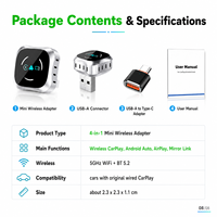 Mini adaptateur sans fil CarPlay Android Auto, dongle USB pour voiture, plug-and-play, reconnexion automatique, personnalisation automobile prise en charge